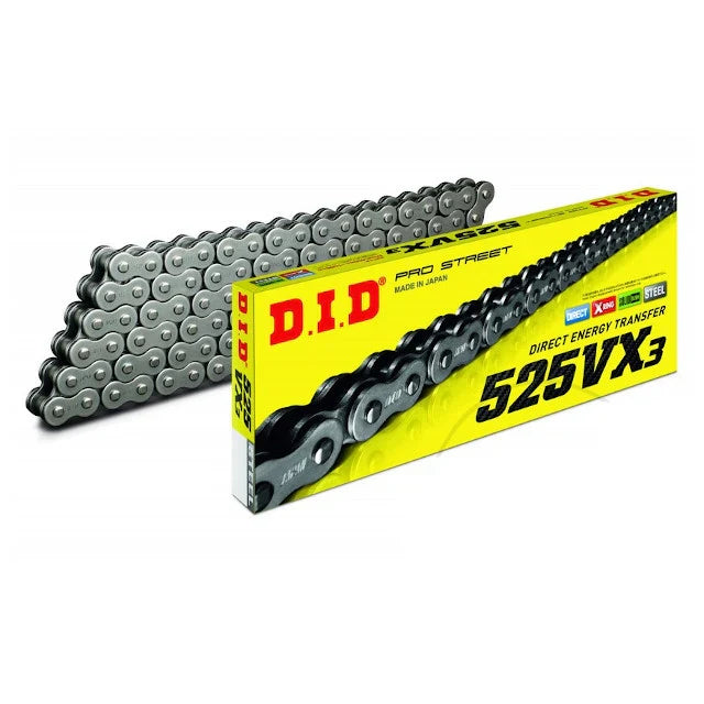 Corrente 525 VX3 116 X-Ring com engate de rebite DID - Aço