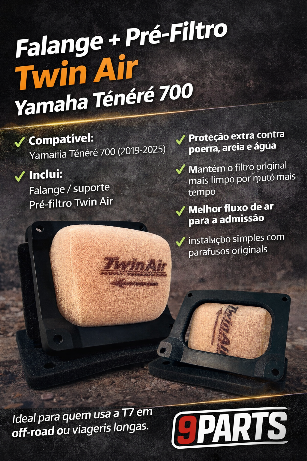 KIT pré filtro ar + adaptador Yamaha Tenere 700